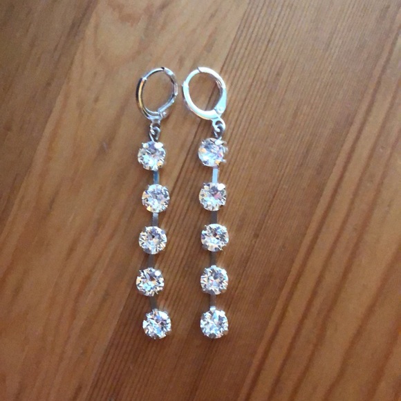 Silver Crystal Drop Earrings - Picture 5 of 15